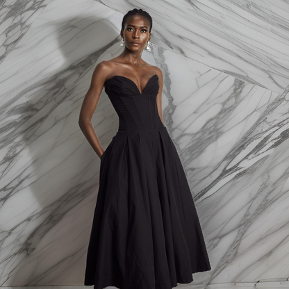 Mikaela™ | Midiklänning med off-shoulder korsett i svart
